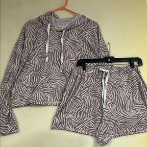 Pink and Gray Zebra Print Hoodie and Shorts Set